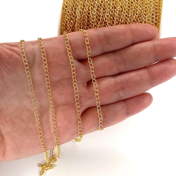 100 Meters Reel BULK24Kt Gold Plated Extender Chain 35x45mm Gold Plated Extender Chain 100 Meters330 Feet Extender Chain Peppy Beads Necklaces