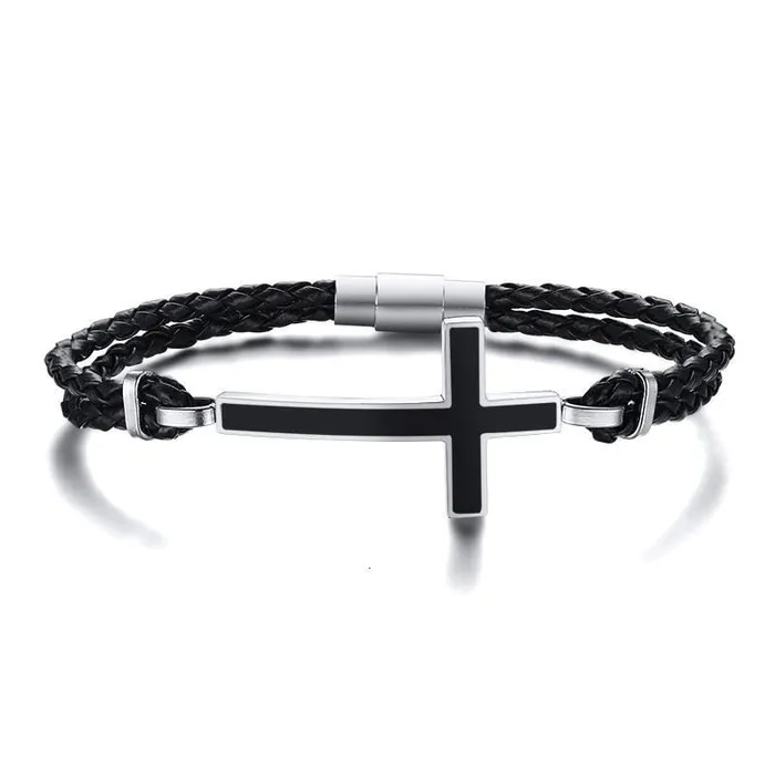 Bracelets Mens Cross Bracelet br Braided Sideways Cross Lords Guidance