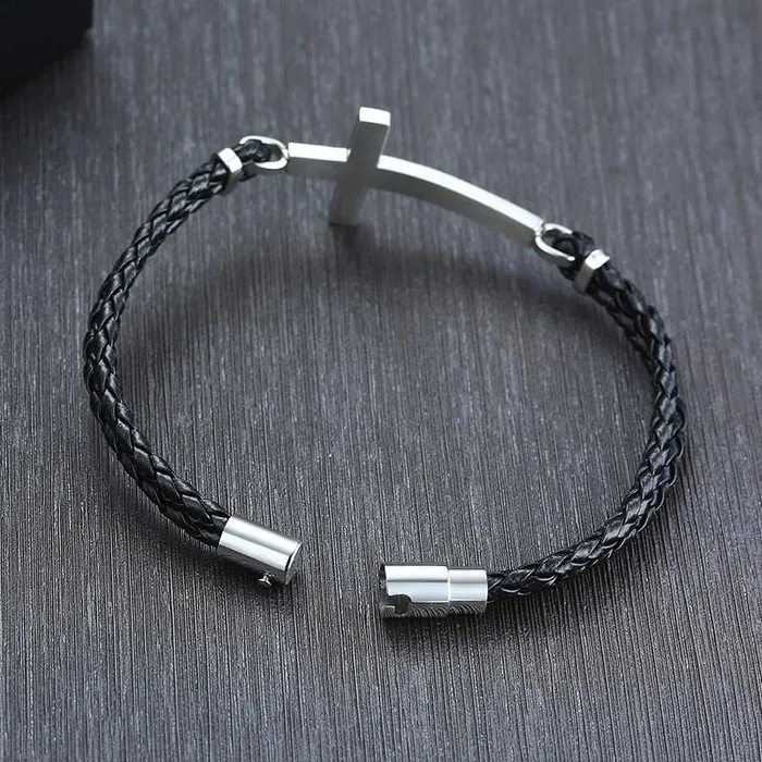Bracelets Mens Cross Bracelet br Braided Sideways Cross Lords Guidance