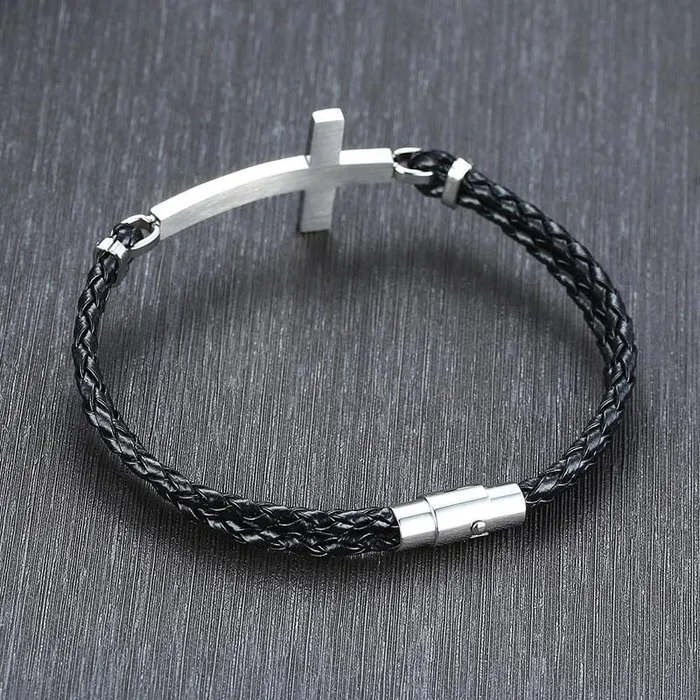 Bracelets Mens Cross Bracelet br Braided Sideways Cross Lords Guidance