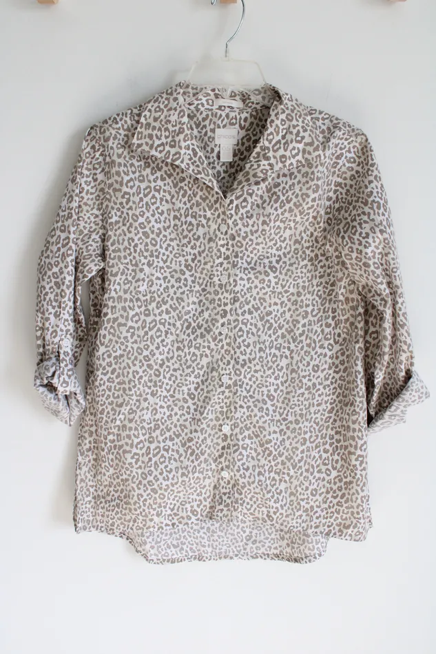 Chicos Tan Leopard Print Button Down Shirt 05 S6 Chicos Earrings