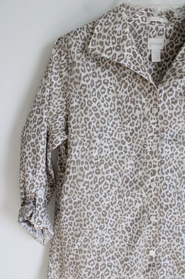 Chicos Tan Leopard Print Button Down Shirt 05 S6 Chicos Earrings