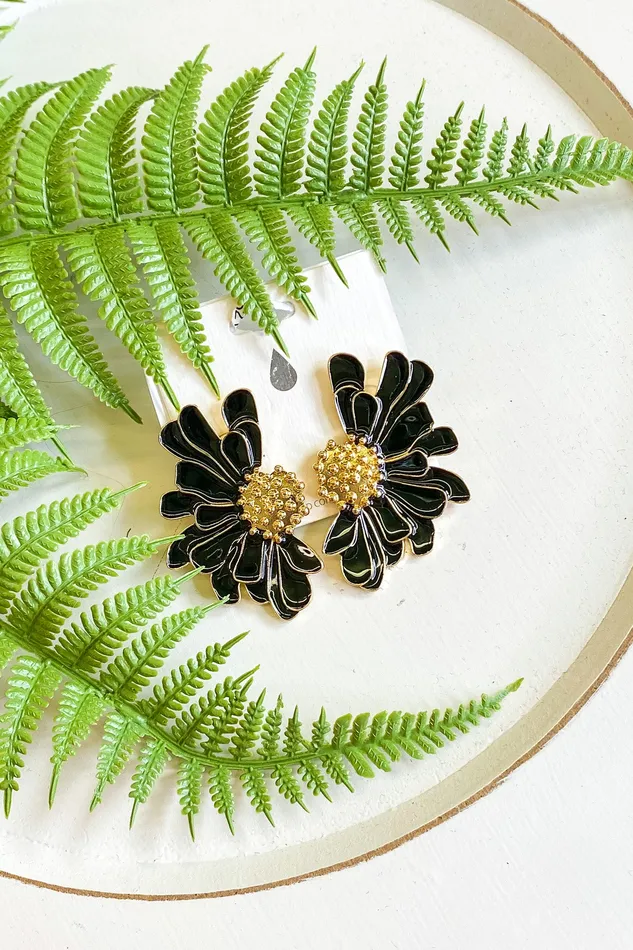 Earrings Judson Enamel Flower Post Drop Earrings Black