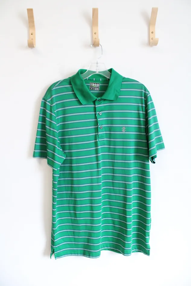Izod Golf Green Blue Striped Polo Shirt L Izod Rings
