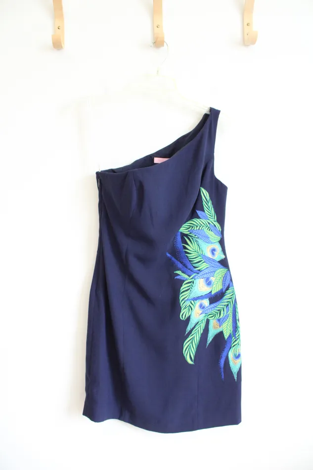 Lilly Pulitzer Rings NEW Lilly Pulitzer Jamie Blue Peacock Feather OneShoulder Sheath Dress 2
