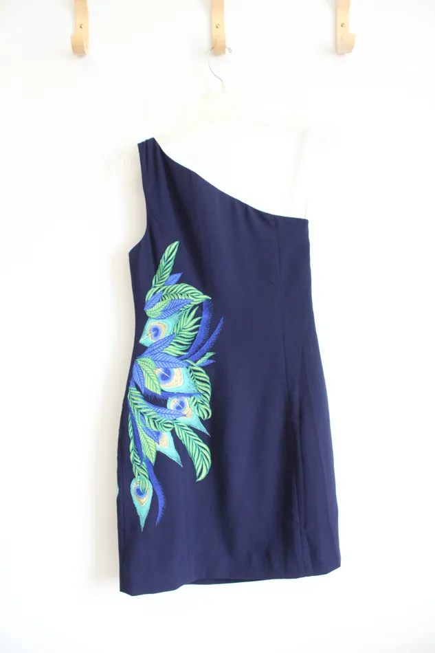 Lilly Pulitzer Rings NEW Lilly Pulitzer Jamie Blue Peacock Feather OneShoulder Sheath Dress 2