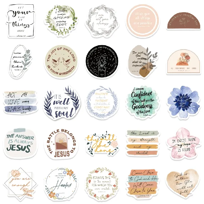 Lords Guidance Boho Style Christian Faith Sticker Set 50 Stickers Earrings
