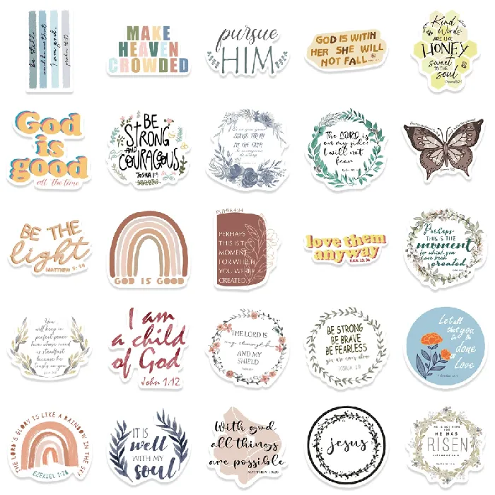 Lords Guidance Boho Style Christian Faith Sticker Set 50 Stickers Earrings