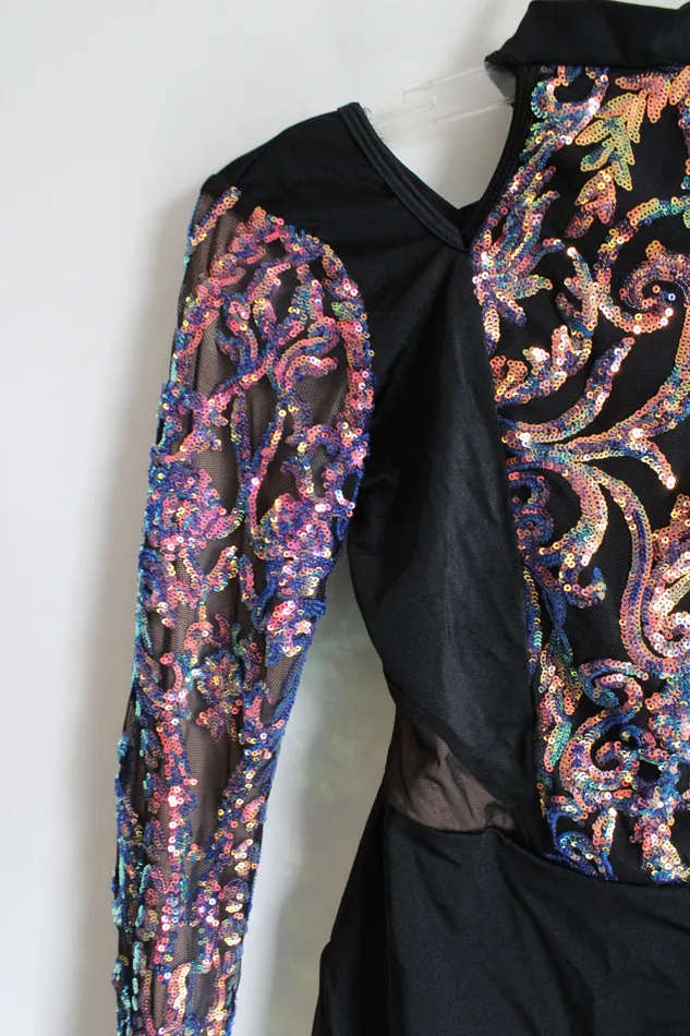 Rings Curtain Call Curtain Call Black Sequined Long Sleeved Leotard ASM