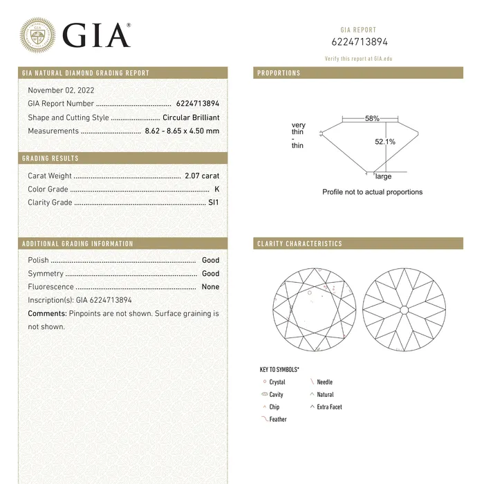Rings Misfit Diamonds 207ct 865x862x450mm GIA SI1 K Antique Old European Cut 2516001