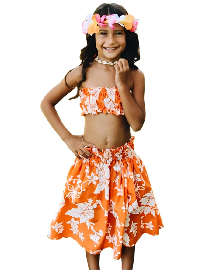 ROYALHAWNCREAT Earrings Royal Hawaiian Creations Pau Little Girls Skirt Set