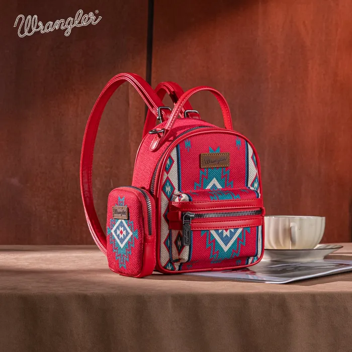 Wrangler Southwestern Knitted Mini Backpack With Coin Pouch Red MONTANA WEST Rings Wrangler Southwestern Knitted Mini Backpack With Coin Pouch Red MONTANA WEST Rings