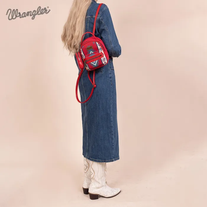 Wrangler Southwestern Knitted Mini Backpack With Coin Pouch Red MONTANA WEST Rings
