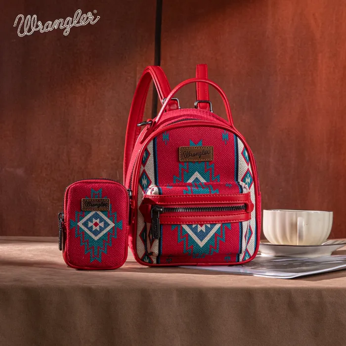 Wrangler Southwestern Knitted Mini Backpack With Coin Pouch Red MONTANA WEST Rings