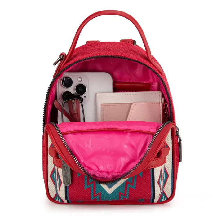Wrangler Southwestern Knitted Mini Backpack With Coin Pouch Red MONTANA WEST Rings