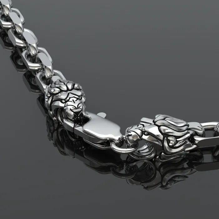 35mm Silver Forza Heavy Link Chain Lion Clasp Proclamation Jewelry Necklaces