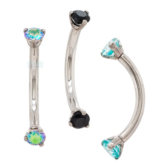 3 ProngSet Faceted Gem Curved Barbell Industrial Strength IS Earrings