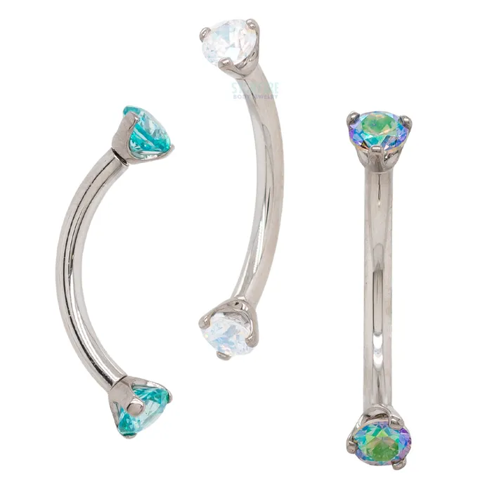 3 ProngSet Faceted Gem Curved Barbell Industrial Strength IS Earrings