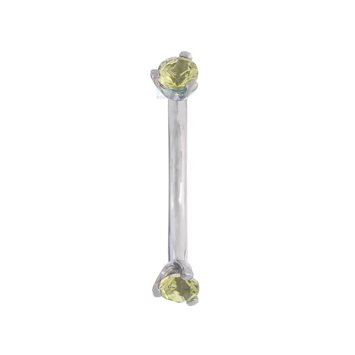 3 ProngSet Faceted Gem Curved Barbell Industrial Strength IS Earrings