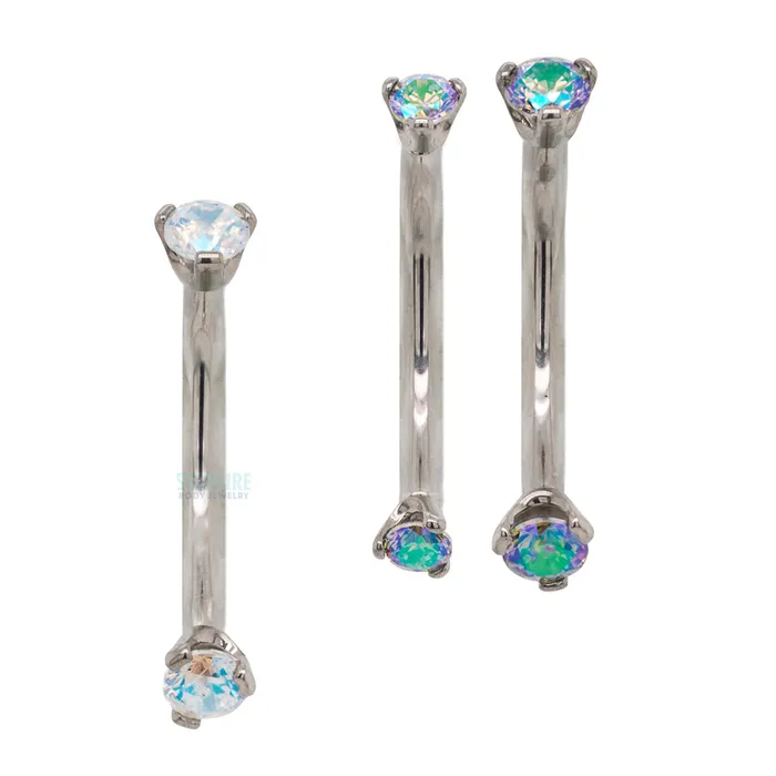 3 ProngSet Faceted Gem Curved Barbell Industrial Strength IS Earrings