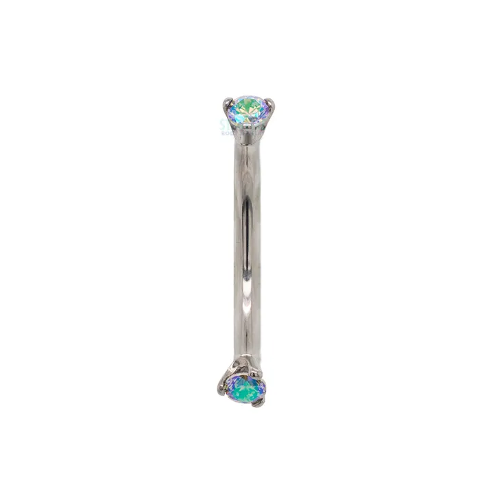 3 ProngSet Faceted Gem Curved Barbell Industrial Strength IS Earrings