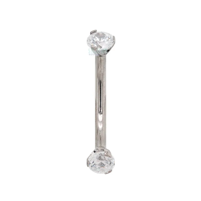 3 ProngSet Faceted Gem Curved Barbell Industrial Strength IS Earrings