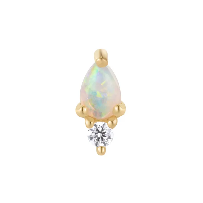 Buddha Jewelry Organics Earrings threadless Daydream End in Gold with Genuine White Opal CZ