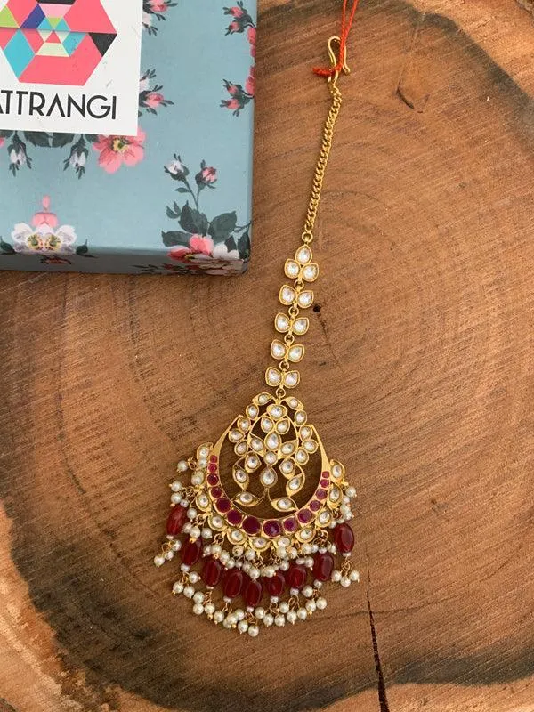 Earrings attrangi1 Susheel Polki Maangtika In Red Earrings attrangi1 Susheel Polki Maangtika In Red