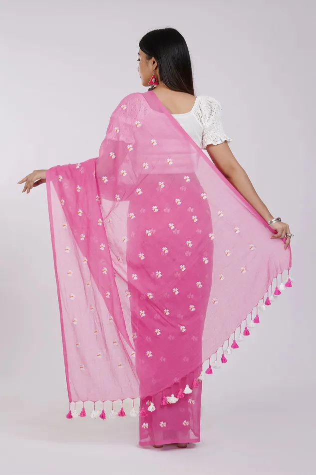 Earrings Teejh Teejh Reiya Pink Embroidered Mulmul Cotton Saree Earrings Teejh Teejh Reiya Pink Embroidered Mulmul Cotton Saree