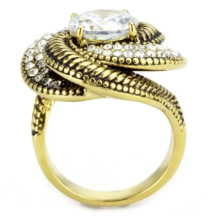Green Rings CJ3714 Wholesale Womens Stainless Steel IP Gold AAA Grade CZ Clear Spiral Ring Green Rings CJ3714 Wholesale Womens Stainless Steel IP Gold AAA Grade CZ Clear Spiral Ring
