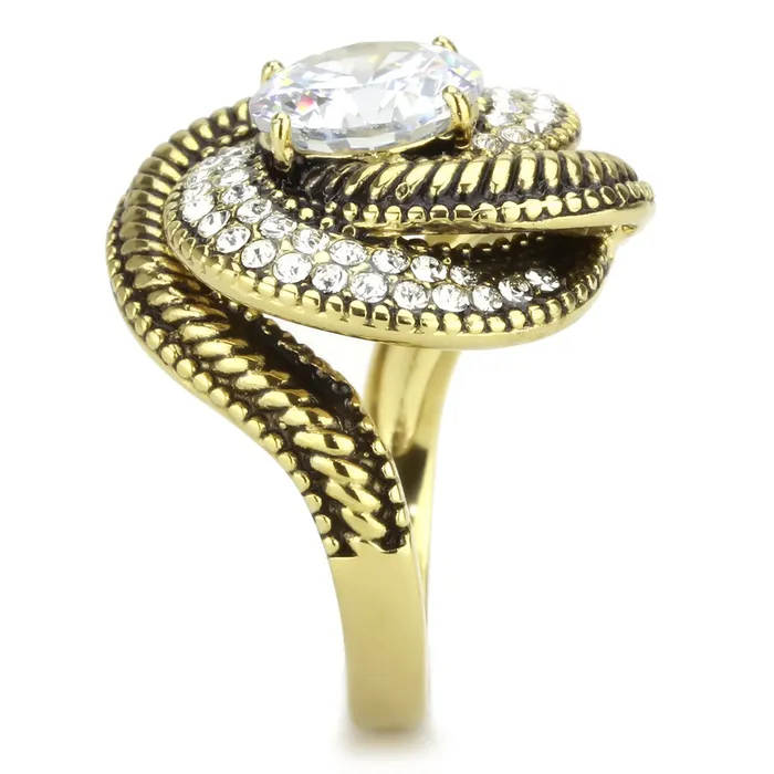 Green Rings CJ3714 Wholesale Womens Stainless Steel IP Gold AAA Grade CZ Clear Spiral Ring Green Rings CJ3714 Wholesale Womens Stainless Steel IP Gold AAA Grade CZ Clear Spiral Ring