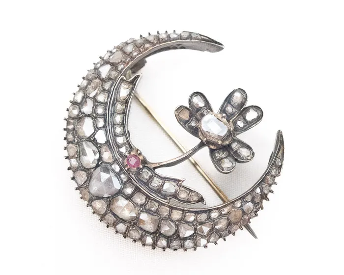 Isadoras LD EarlyVictorian RoseCut Diamond Crescent PendantBrooch Necklaces Isadoras LD EarlyVictorian RoseCut Diamond Crescent PendantBrooch Necklaces