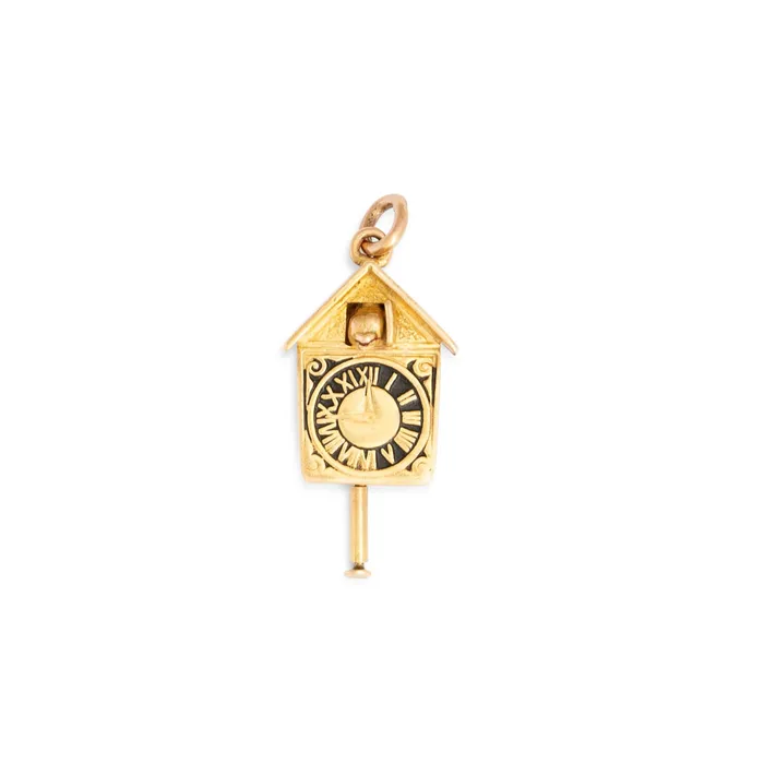 Movable Cuckoo Clock 14k Gold And Enamel Charm Vintage Earrings