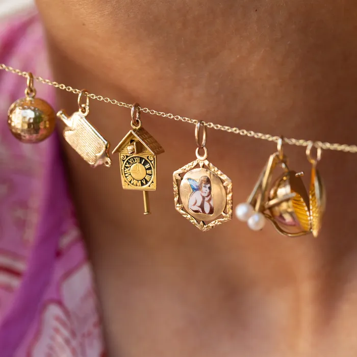 Movable Cuckoo Clock 14k Gold And Enamel Charm Vintage Earrings