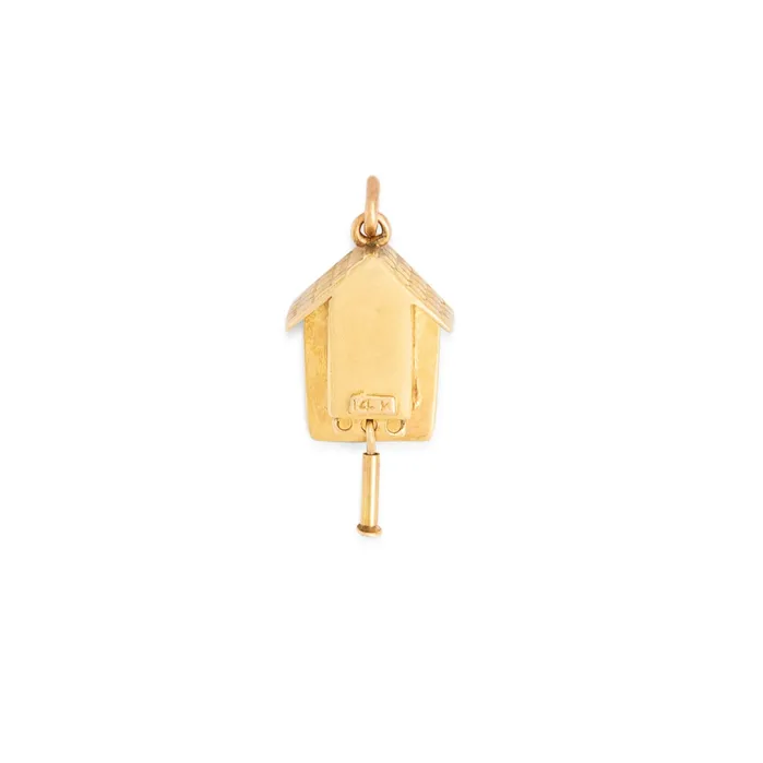Movable Cuckoo Clock 14k Gold And Enamel Charm Vintage Earrings