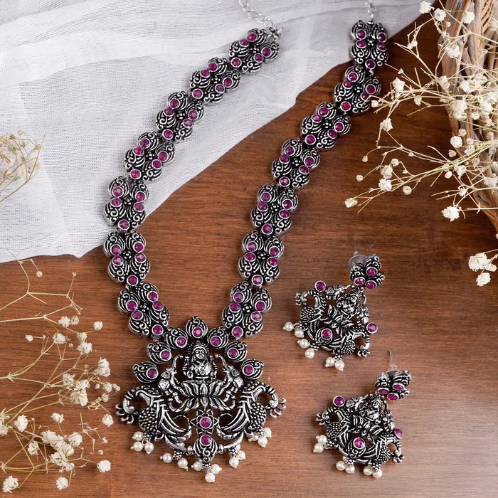 Necklaces Teejh Teejh Saanvi Red Stone Temple Work Necklace Set