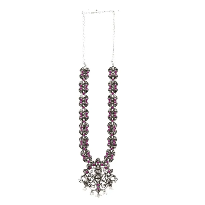 Necklaces Teejh Teejh Saanvi Red Stone Temple Work Necklace Set Necklaces Teejh Teejh Saanvi Red Stone Temple Work Necklace Set