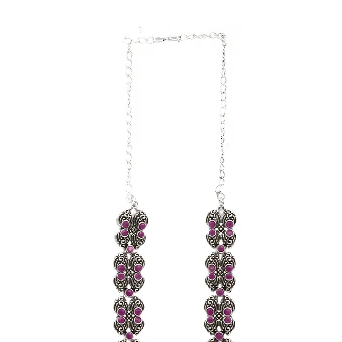 Necklaces Teejh Teejh Saanvi Red Stone Temple Work Necklace Set Necklaces Teejh Teejh Saanvi Red Stone Temple Work Necklace Set