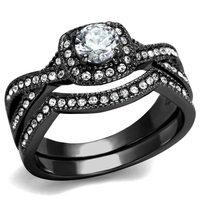 Rings CJ2296J Wholesale Womens Stainless Steel Clear AAA Grade CZ Black Wedding Ring Set Green Rings CJ2296J Wholesale Womens Stainless Steel Clear AAA Grade CZ Black Wedding Ring Set Green