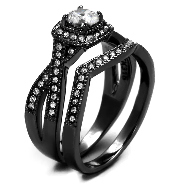 Rings CJ2296J Wholesale Womens Stainless Steel Clear AAA Grade CZ Black Wedding Ring Set Green Rings CJ2296J Wholesale Womens Stainless Steel Clear AAA Grade CZ Black Wedding Ring Set Green