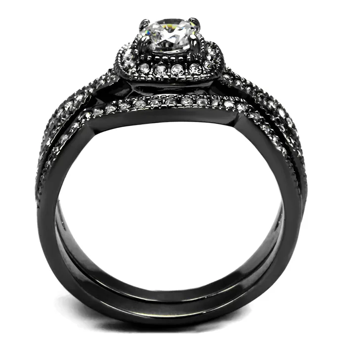 Rings CJ2296J Wholesale Womens Stainless Steel Clear AAA Grade CZ Black Wedding Ring Set Green Rings CJ2296J Wholesale Womens Stainless Steel Clear AAA Grade CZ Black Wedding Ring Set Green
