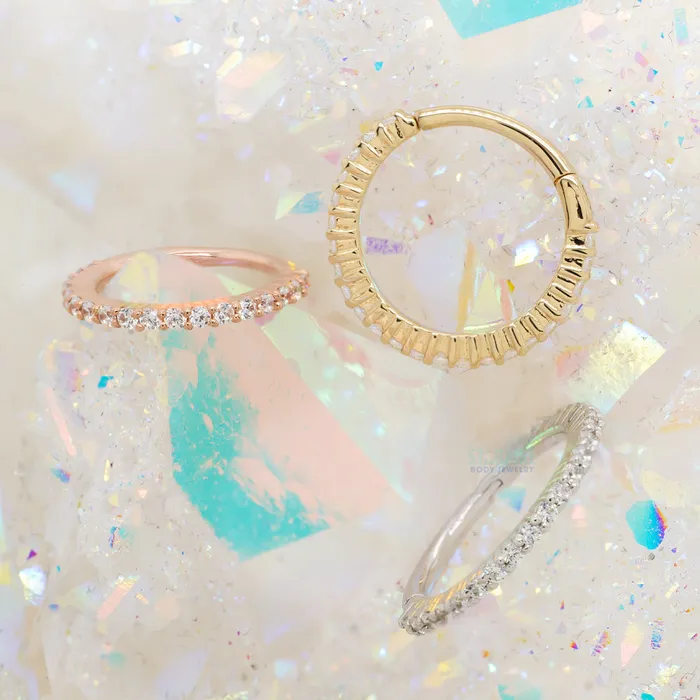 Rings Radiant Hinge Ring Clicker in Gold with CZs Buddha Jewelry Organics