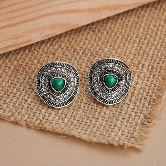 Teejh Earrings Teejh Draupadi Silver Green Stud