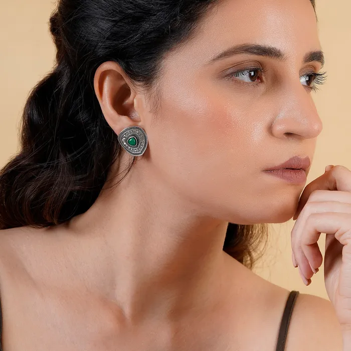 Teejh Earrings Teejh Draupadi Silver Green Stud