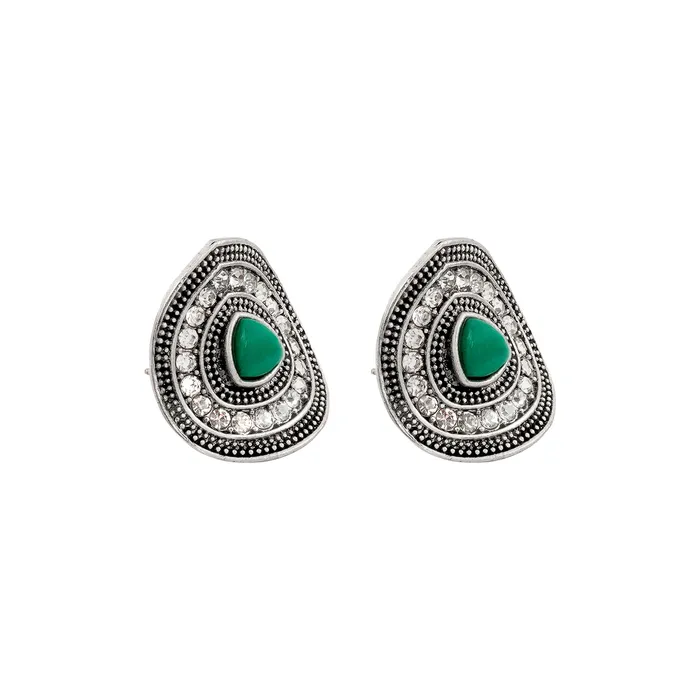 Teejh Earrings Teejh Draupadi Silver Green Stud