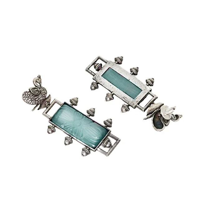 Teejh Earrings Teejh Samaira Silver Oxidised Green Stone Earrings Teejh Earrings Teejh Samaira Silver Oxidised Green Stone Earrings