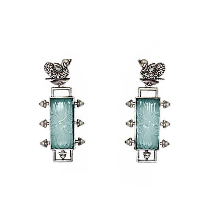 Teejh Earrings Teejh Samaira Silver Oxidised Green Stone Earrings Teejh Earrings Teejh Samaira Silver Oxidised Green Stone Earrings
