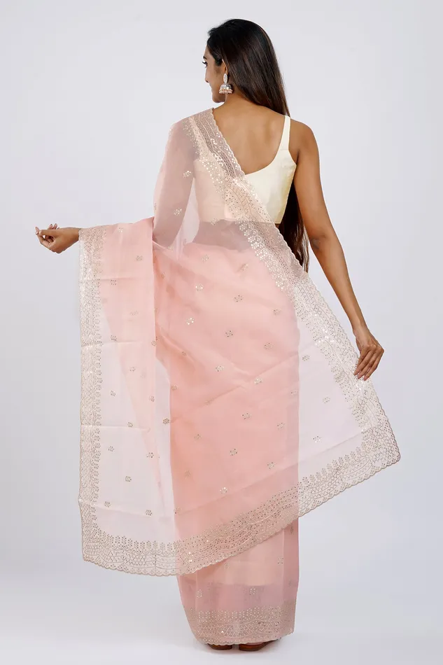 Teejh Kahaana Pink Sequin Embroidery Organza Saree Teejh Earrings Teejh Kahaana Pink Sequin Embroidery Organza Saree Teejh Earrings