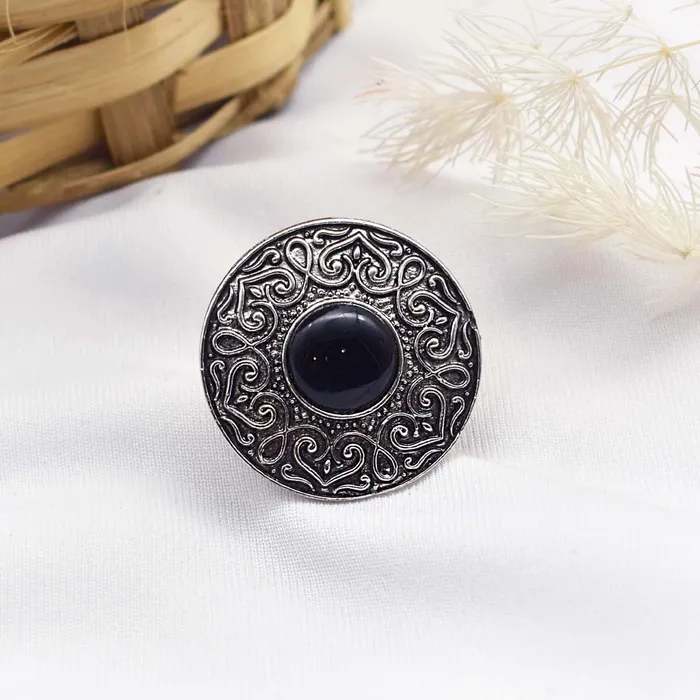 Teejh Nayana Black Stone Silver Oxidised Ring Teejh Rings