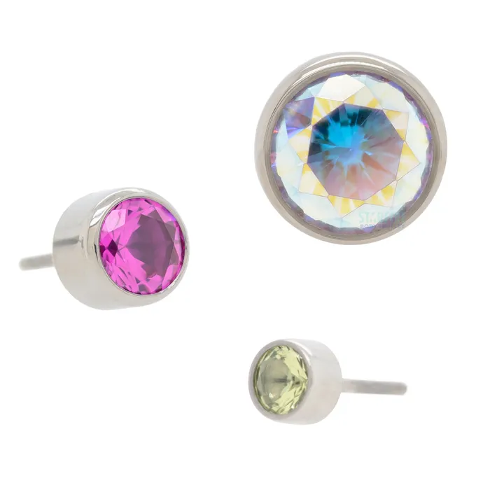 threadless 3mm BezelSet BrilliantCut Gem End Anatometal Rings